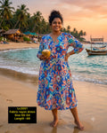 Plus Size Blue Tropical Floral Print Rayon Midi Dress