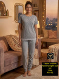 Women Short Sleeve Slogan Print Cotton Hosiery T-Shirt & Pyjama Loungewear Set