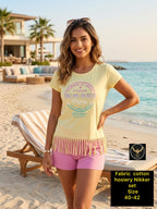 Women Graphic Print Cotton Hosiery Top & Shorts Loungewear Set