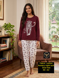 Casual Full Sleeve Cotton Hosiery Nightwear Set with Printed Bottoms – Free Size
