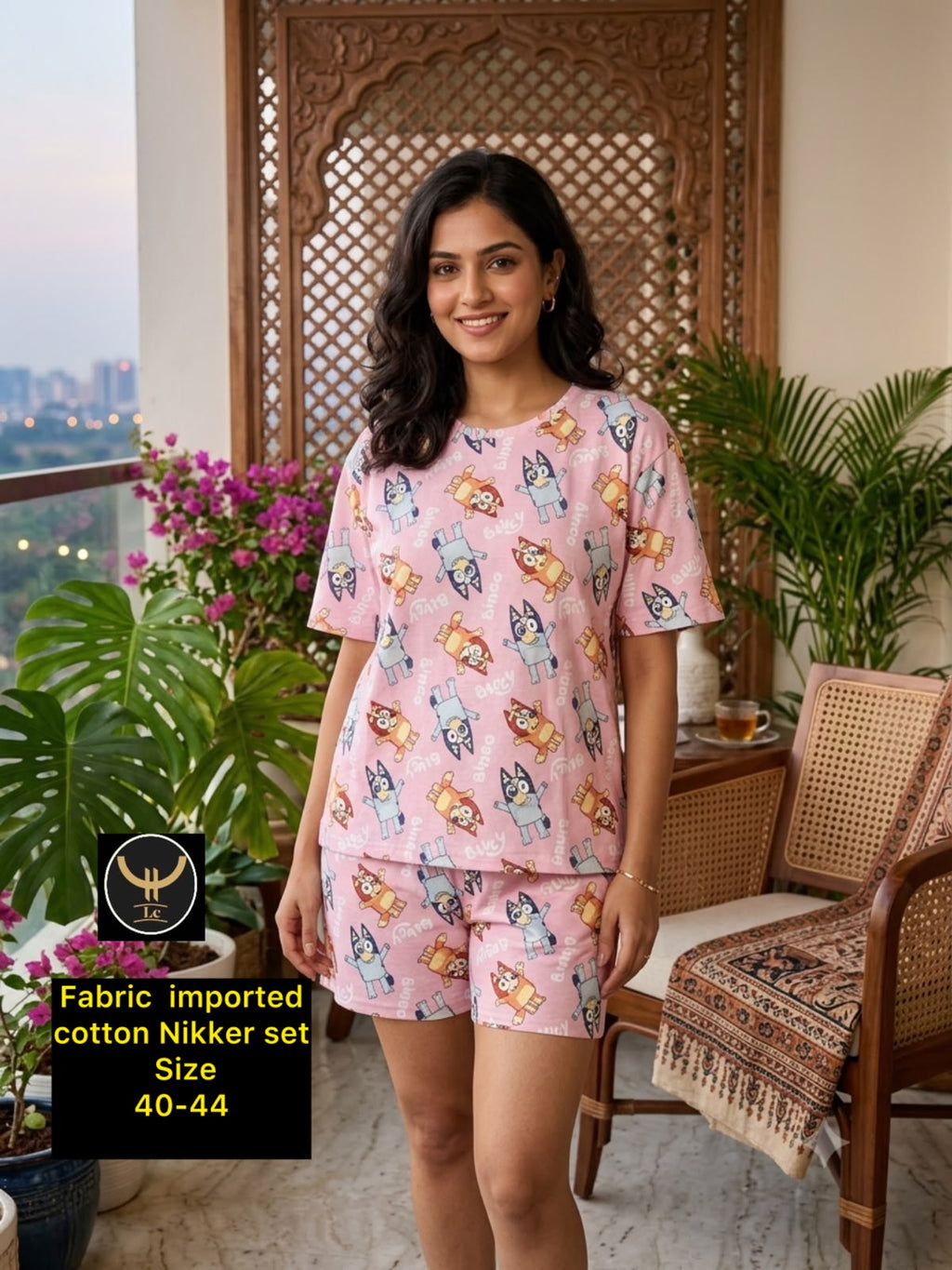 Women Graphic Print Cotton Hosiery Top & Shorts Loungewear Set
