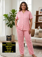 Women Stretchable Cotton Notch Collar Short Sleeve Nightwear Set with Pockets