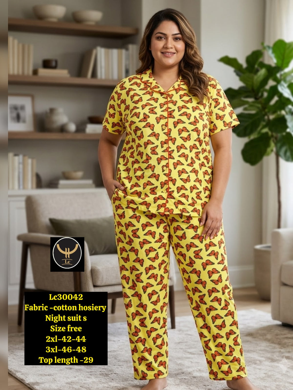 Women Stretchable Cotton Notch Collar Short Sleeve Nightwear Set with Pockets