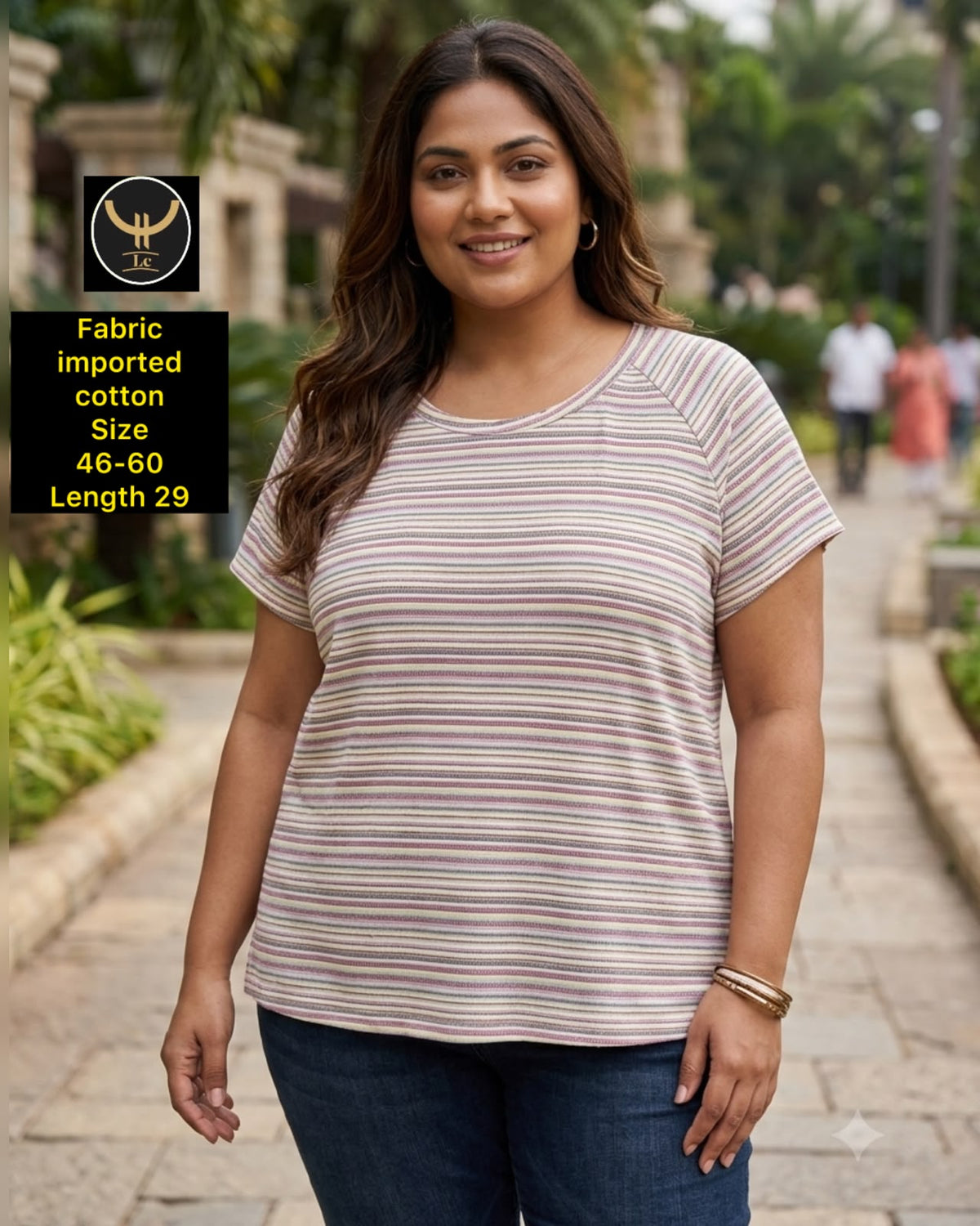 Relaxed Fit Breathable Striped Imported Cotton Daily Wear Tunic Tee for Plus Size