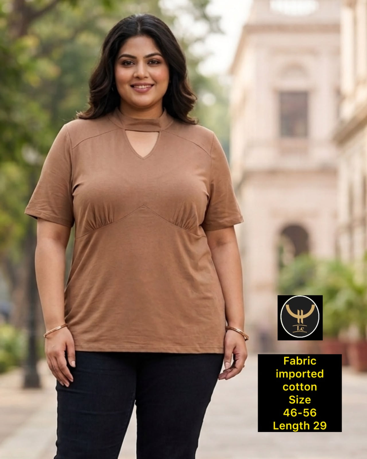 Elegant Solid Empire Gathered Imported Cotton Daywear Top
