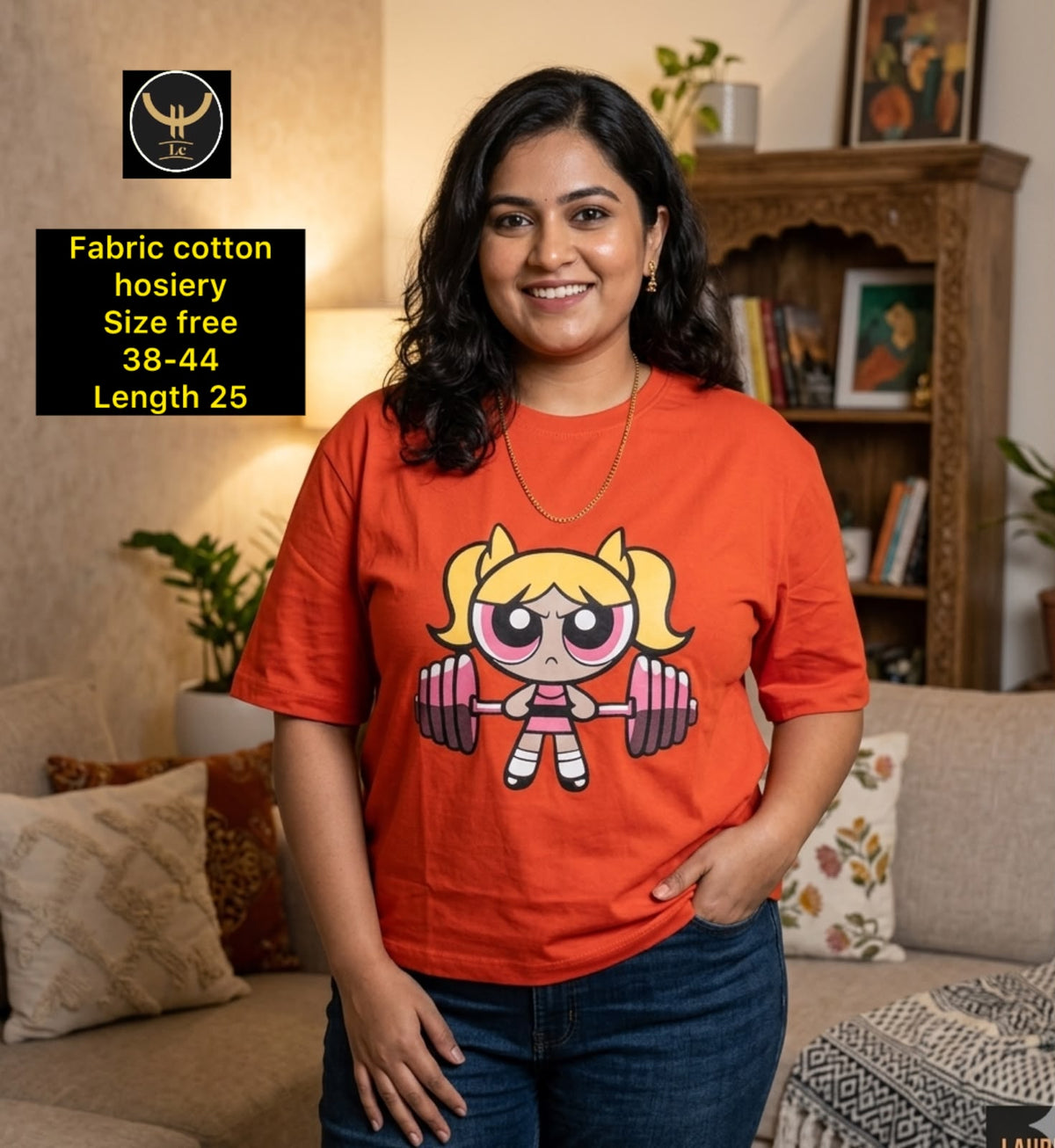 Women Cotton Hosiery Cartoon Graphic Print T-Shirt