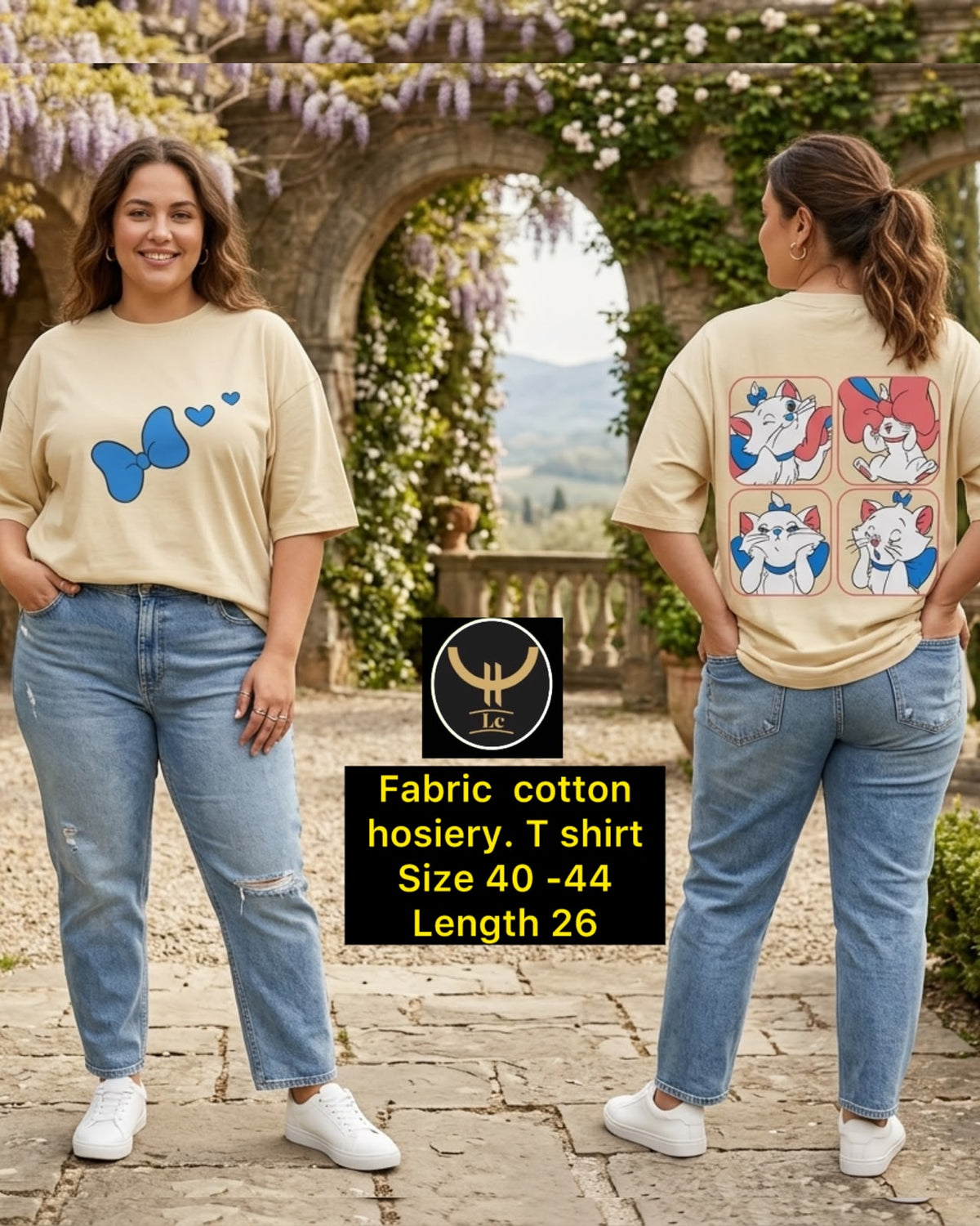 Women Cotton Hosiery Cartoon Graphic Print T-Shirt