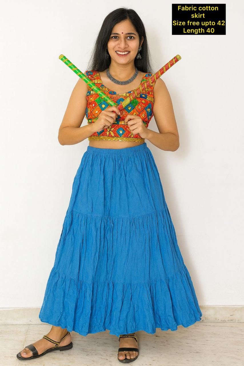 Plain Bohemian Tiered Cotton Long Ghagra Skirt for Festive & Casual Wear