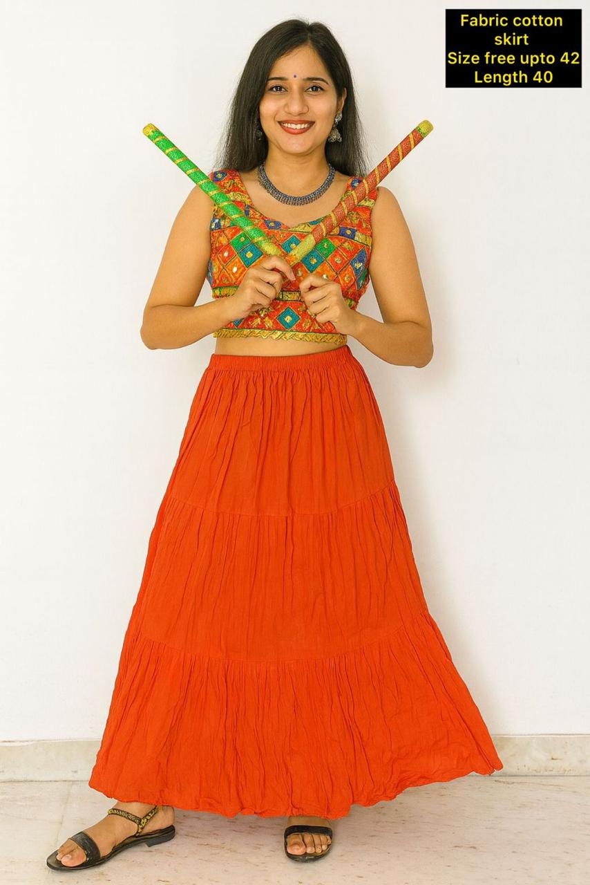 Plain Bohemian Tiered Cotton Long Ghagra Skirt for Festive & Casual Wear
