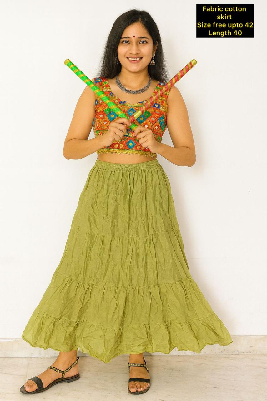 Plain Bohemian Tiered Cotton Long Ghagra Skirt for Festive & Casual Wear