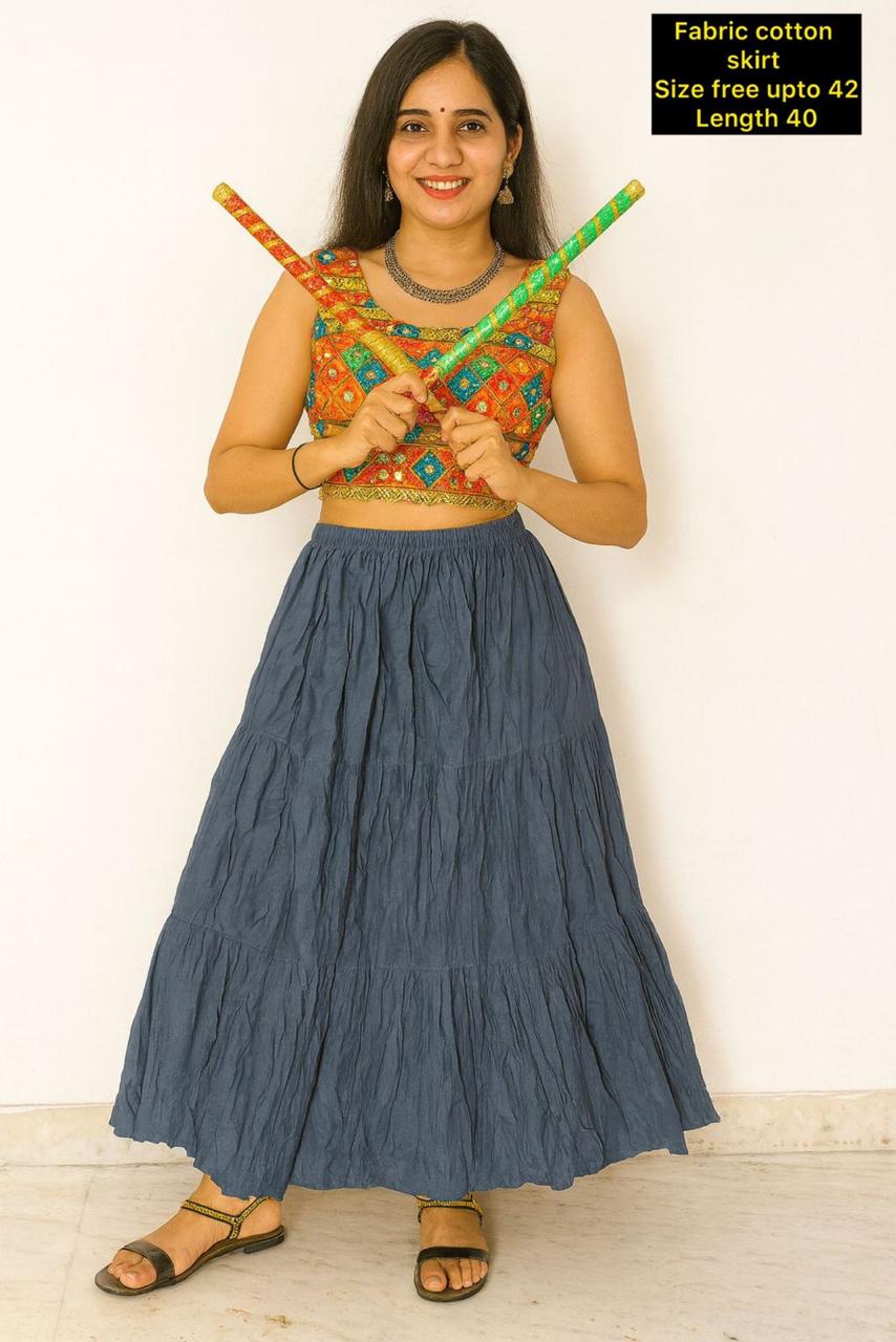 Plain Bohemian Tiered Cotton Long Ghagra Skirt for Festive & Casual Wear