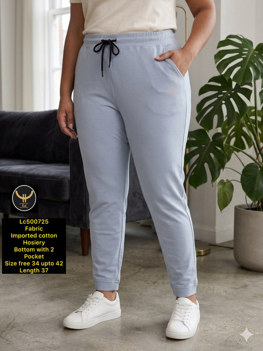 Imported Cotton Hosiery Track Pants with Drawstring & 2 Pockets