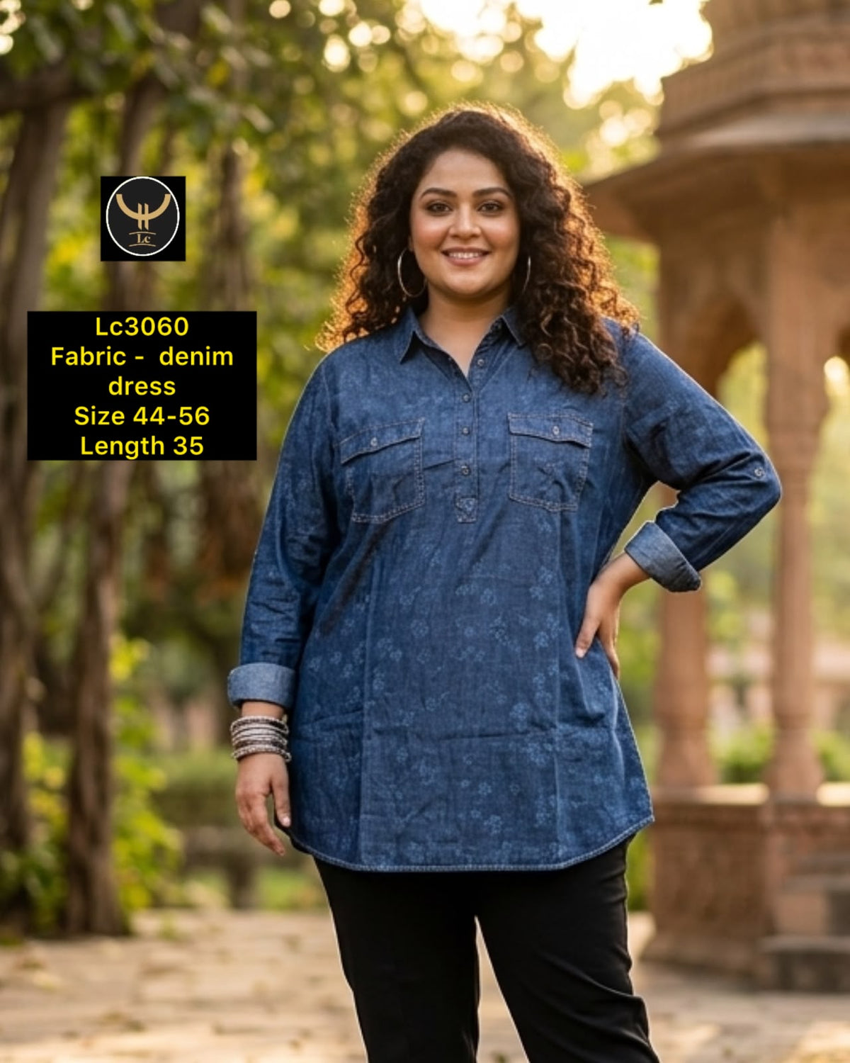Urban Utility Printed Denim Longline Shirt Dress for Plus Size