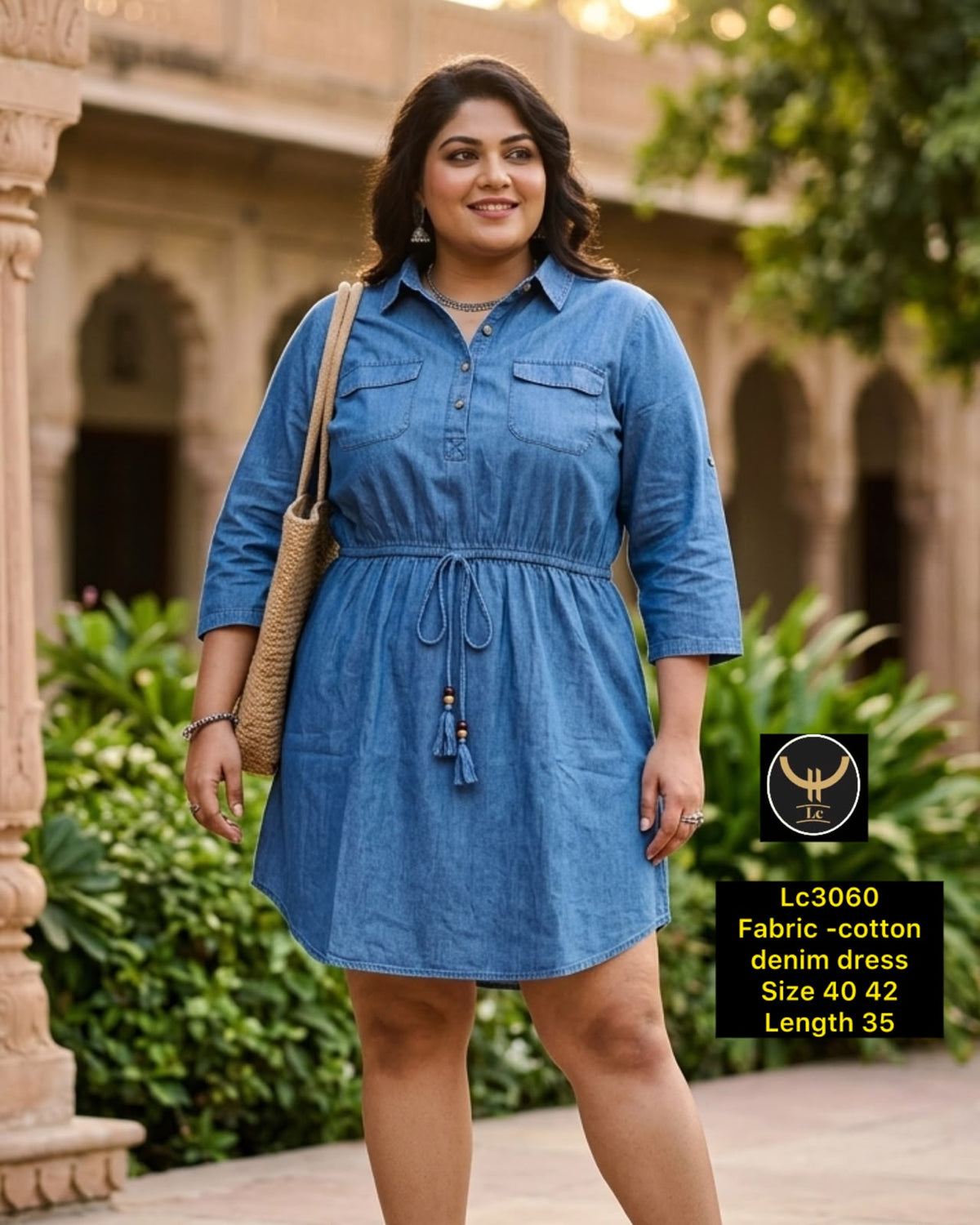 Chic Cotton Denim Fit & Flare Shirt Dress with Tasselled Drawstring