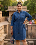 Chic Cotton Denim Fit & Flare Shirt Dress with Tasselled Drawstring