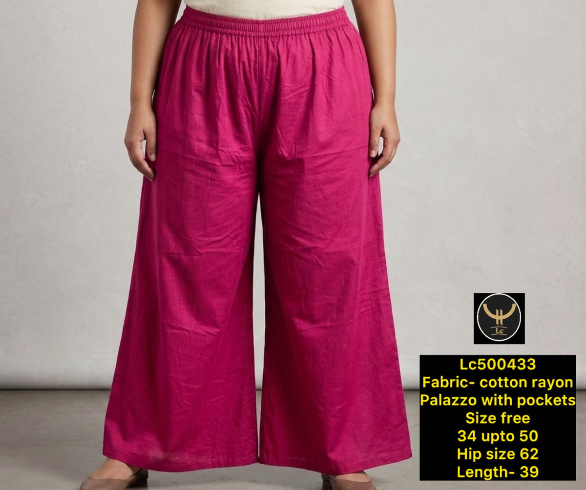 Plus Size Cotton Rayon Wide Leg Palazzo Pants with Pockets