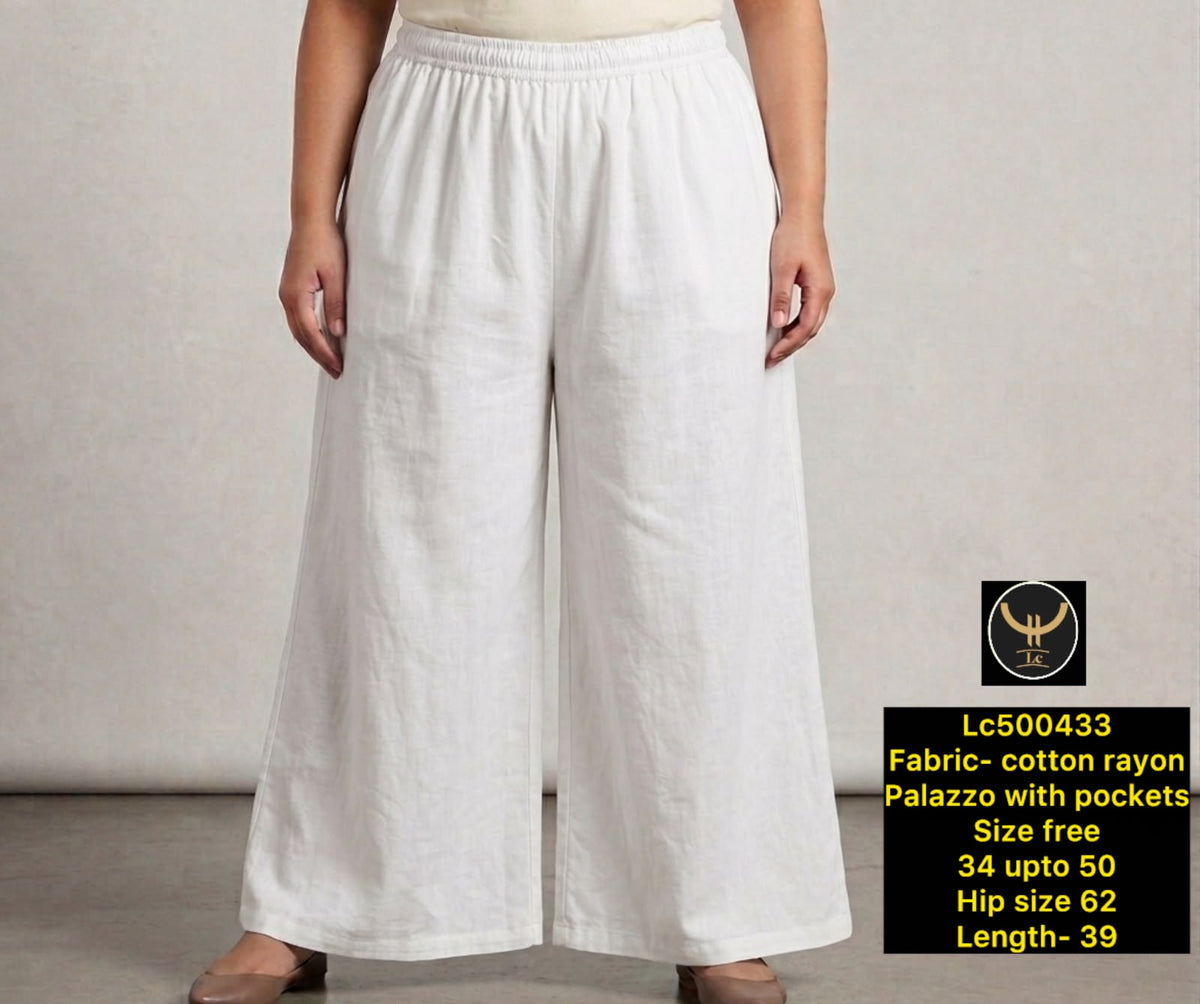 Plus Size Cotton Rayon Wide Leg Palazzo Pants with Pockets