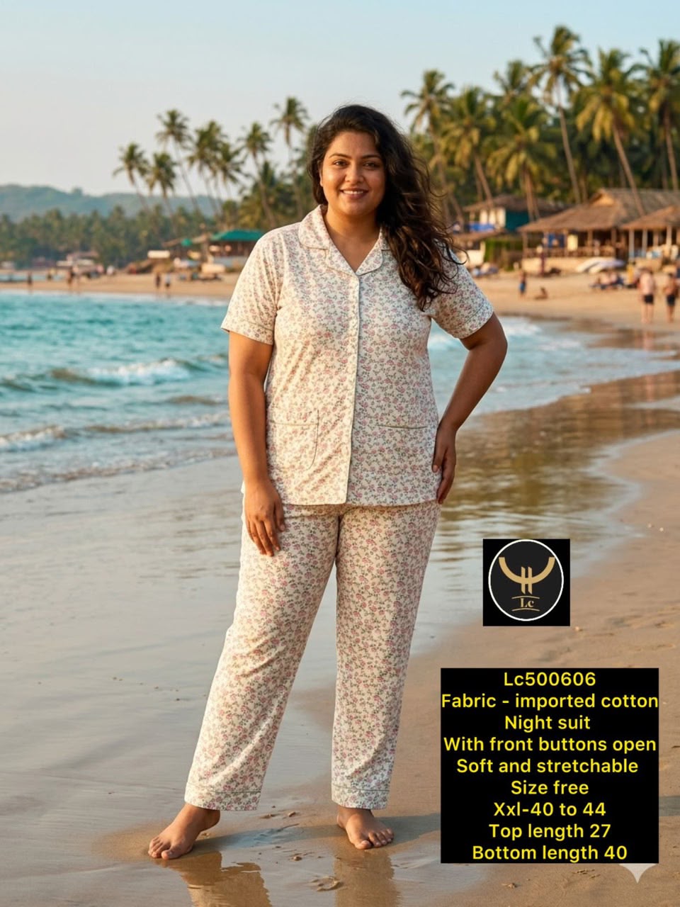 Women Stretchable Cotton Notch Collar Short Sleeve Nightwear Set with Pockets