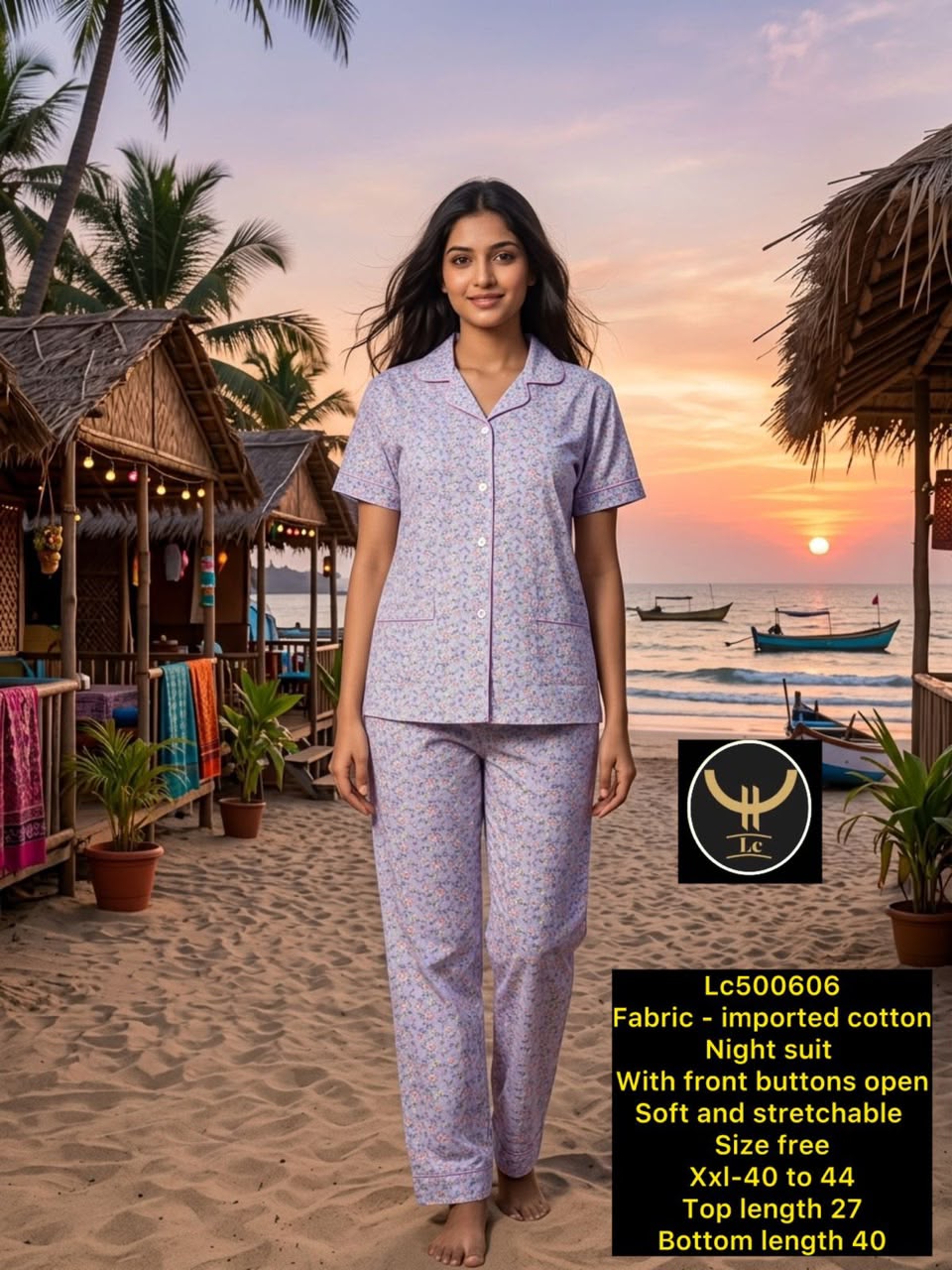 Women Stretchable Cotton Notch Collar Short Sleeve Nightwear Set with Pockets