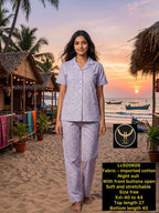 Women Stretchable Cotton Notch Collar Short Sleeve Nightwear Set with Pockets