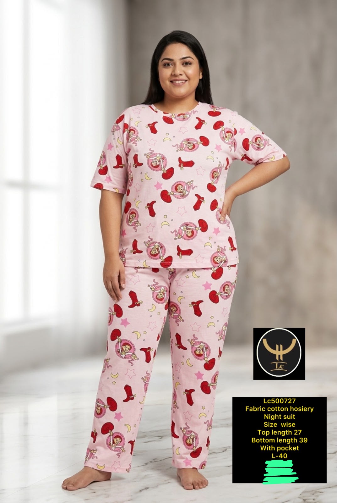Casual Short Sleeve Cotton Hosiery Sleepwear Set