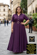 Elegant Plum Notch-Collar Brooch Maxi Dress