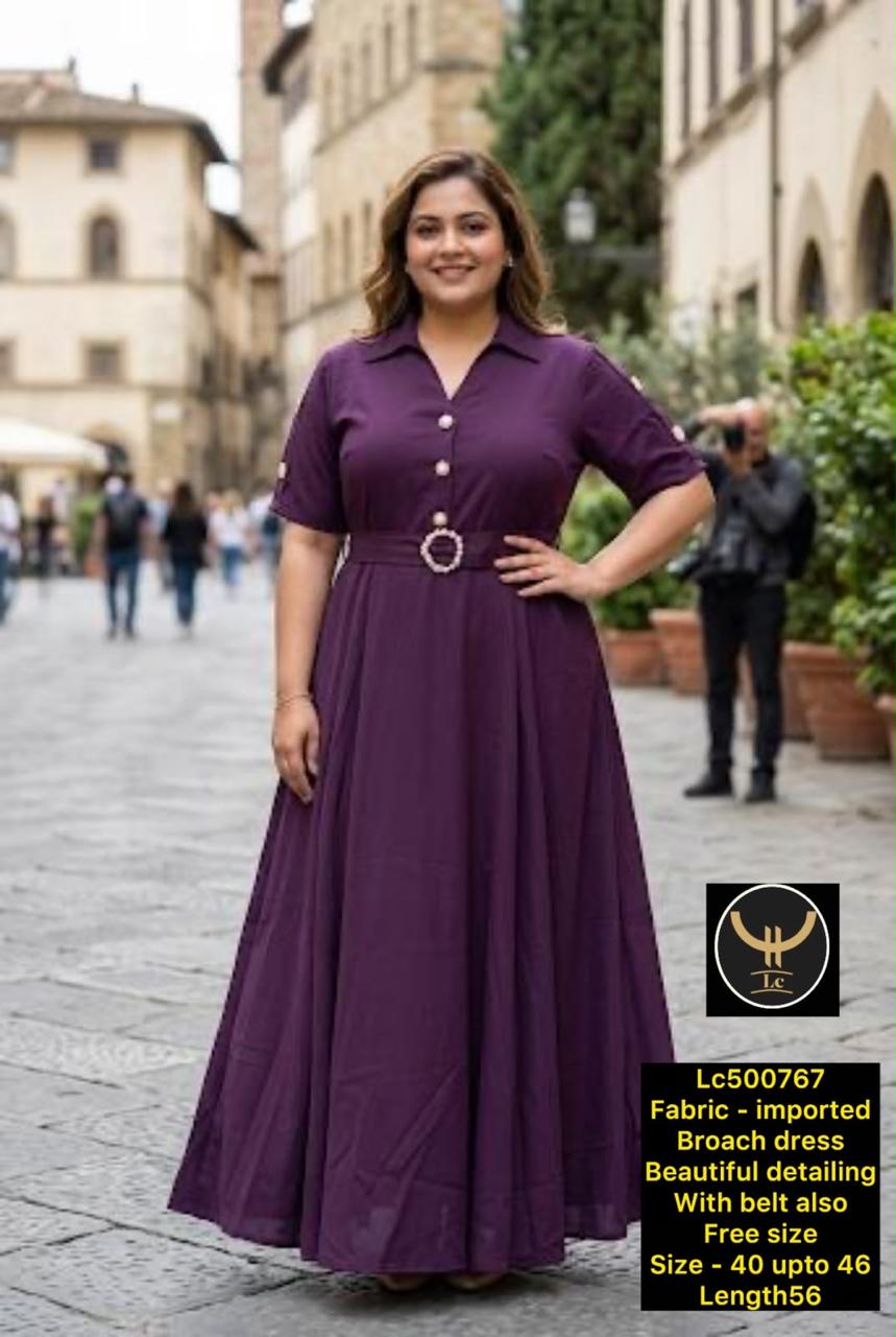 Elegant Plum Notch-Collar Brooch Maxi Dress