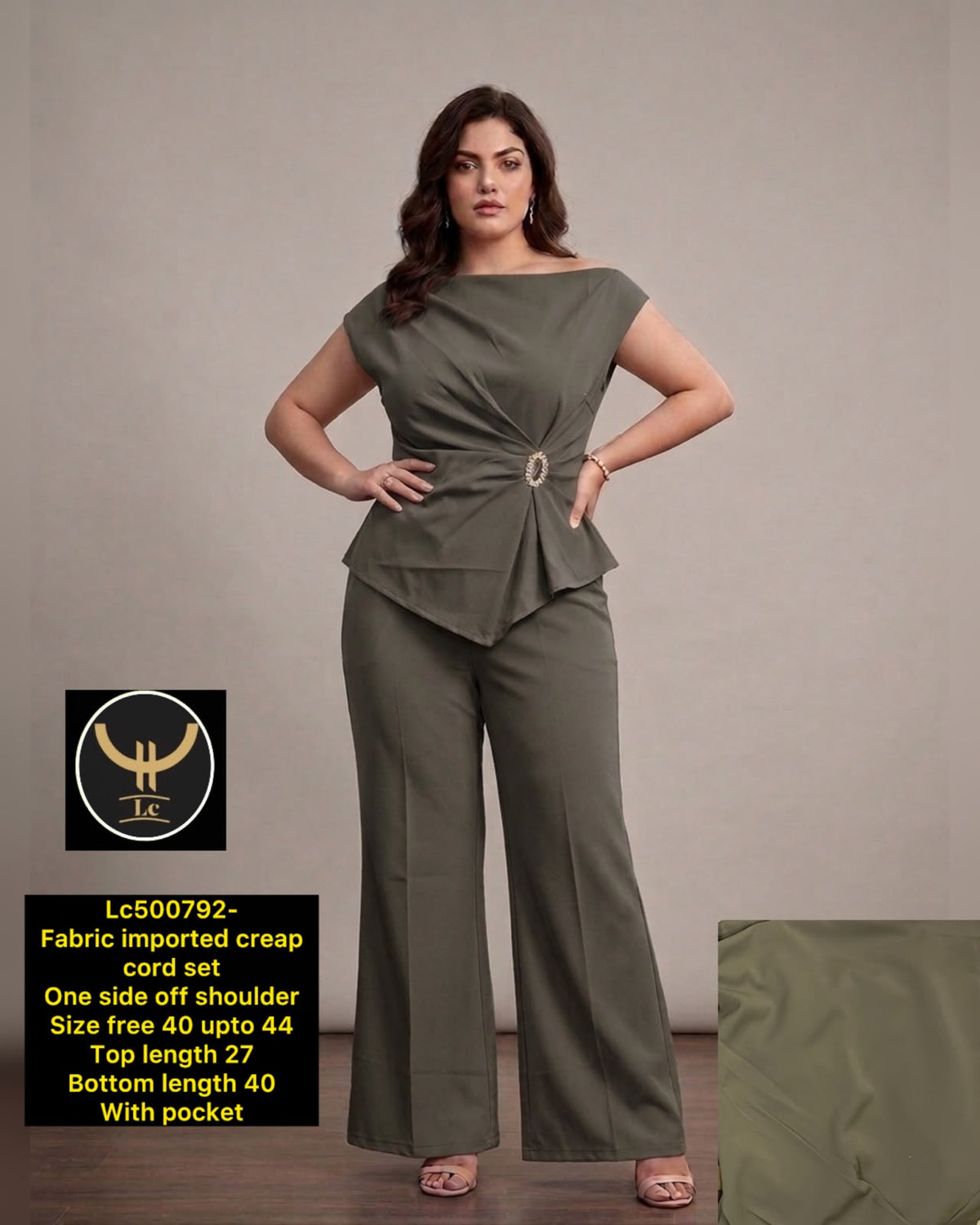 Asymmetric One-Side Off-Shoulder Top & Wide-Leg Trousers Set