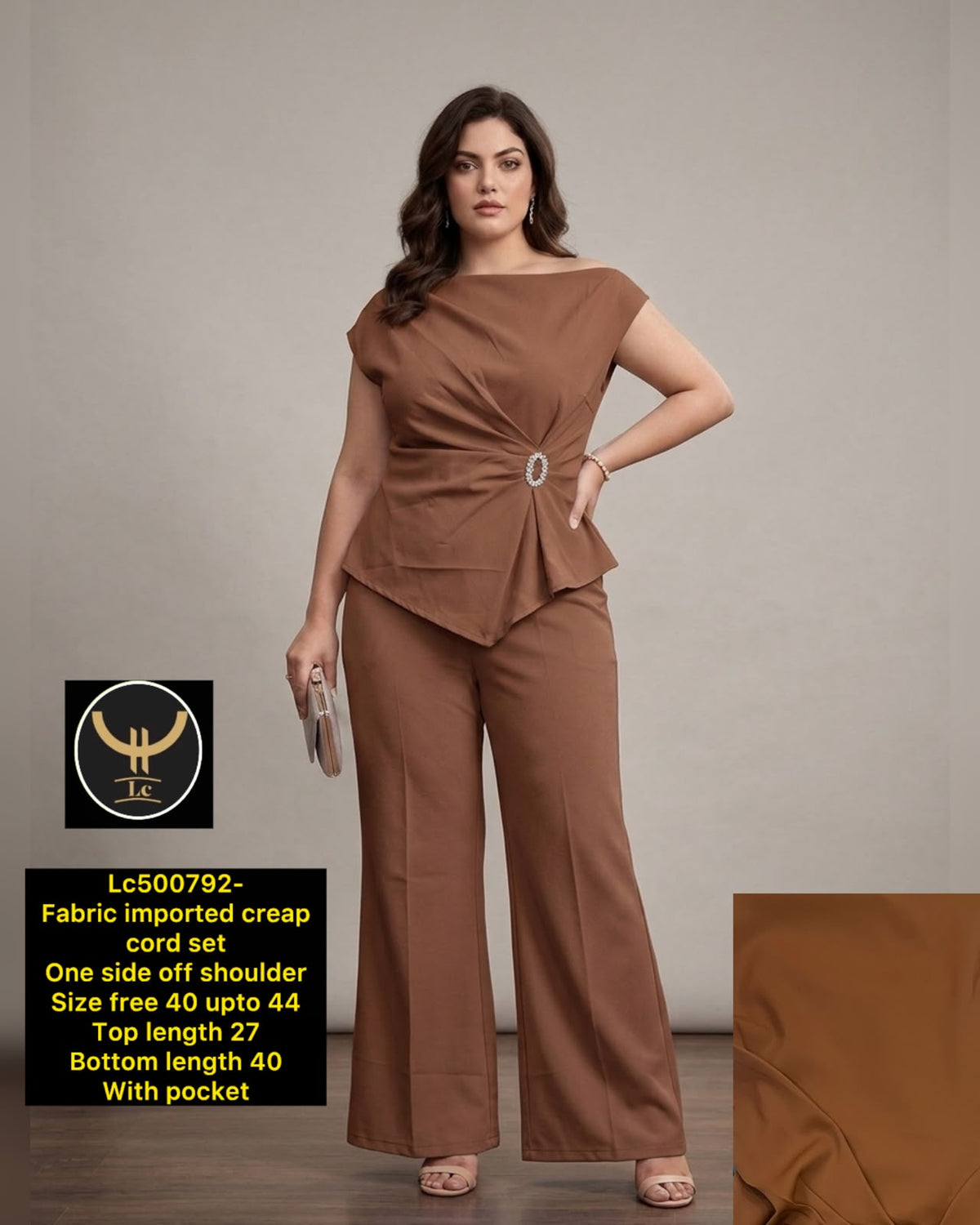Asymmetric One-Side Off-Shoulder Top & Wide-Leg Trousers Set