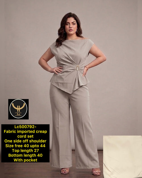 Asymmetric One-Side Off-Shoulder Top & Wide-Leg Trousers Set