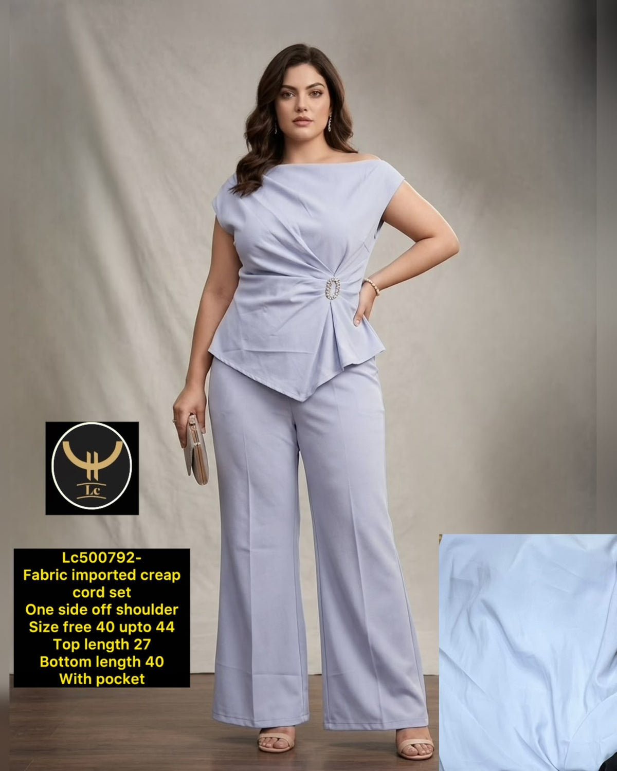 Asymmetric One-Side Off-Shoulder Top & Wide-Leg Trousers Set
