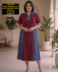 Imported Fabric Color-Block Casual One-Piece Dress with Denim Accents
