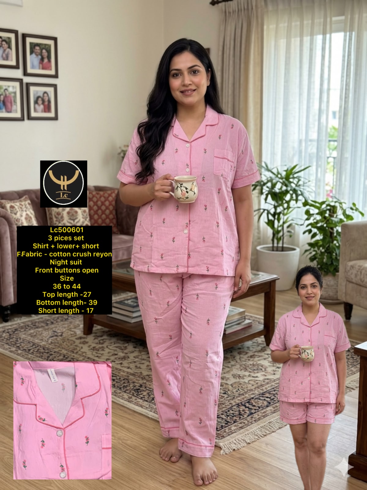 Cute & Comfy 3 Pieces ( Shirt + Lower+Shorts) Night Suit
