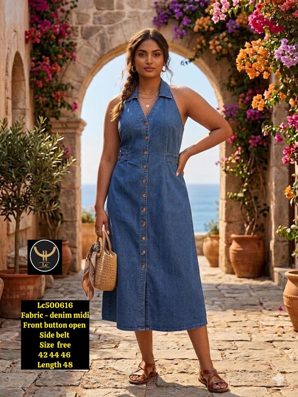 Chic V-Neck Short-Sleeve Soft Denim Midi Dress with Pockets
