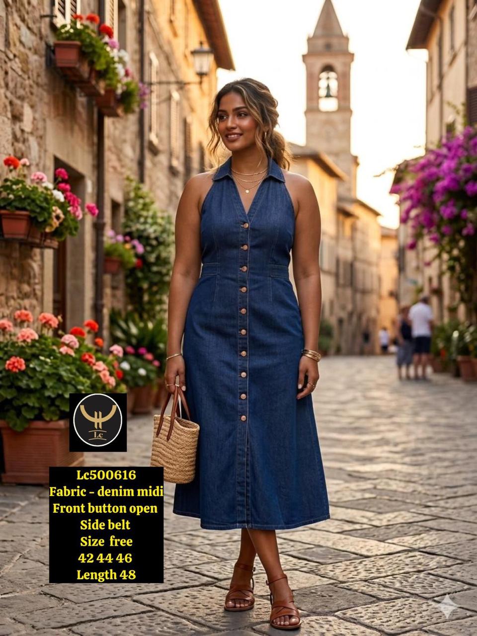 Chic V-Neck Short-Sleeve Soft Denim Midi Dress with Pockets