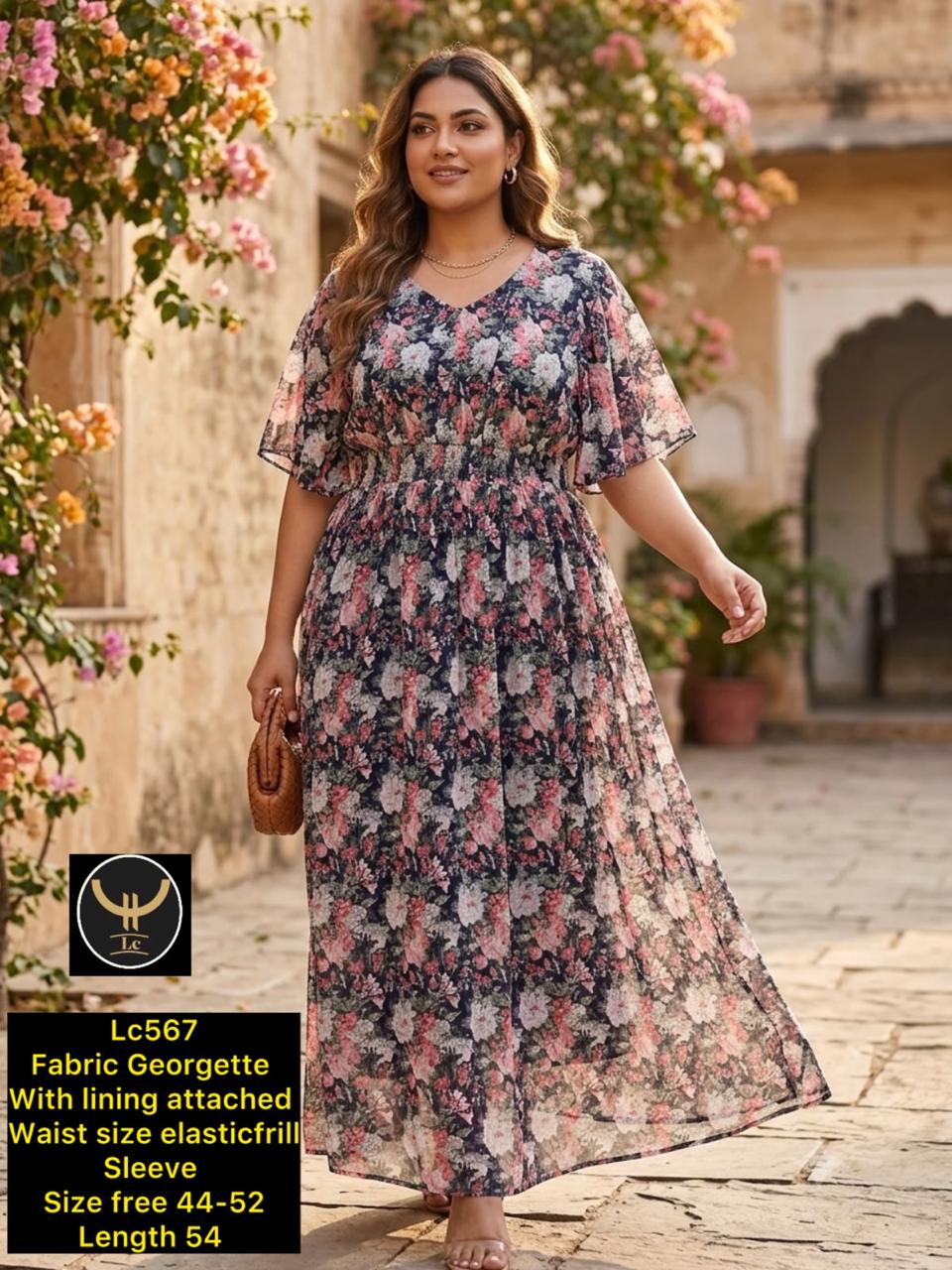 Tropical Printed Flowy Georgette Tiered Maxi Dress