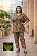 Women's Floral Printed Cotton Kaftan Top & Palazzo Pants Set