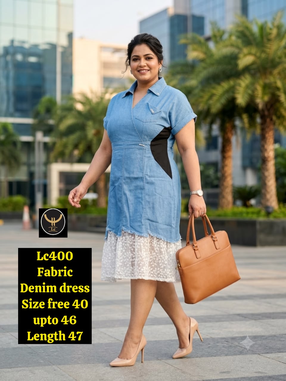 Frill denim dress