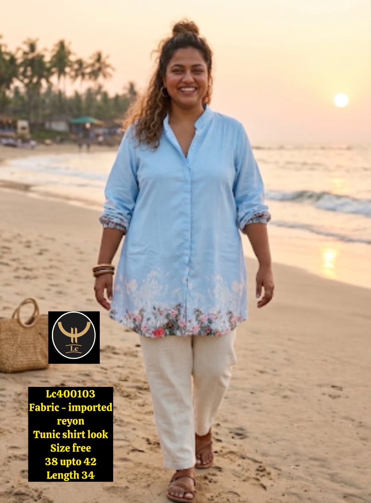 Women's Classic Button-Down Cotton Tunic Shirt with Long Sleeves