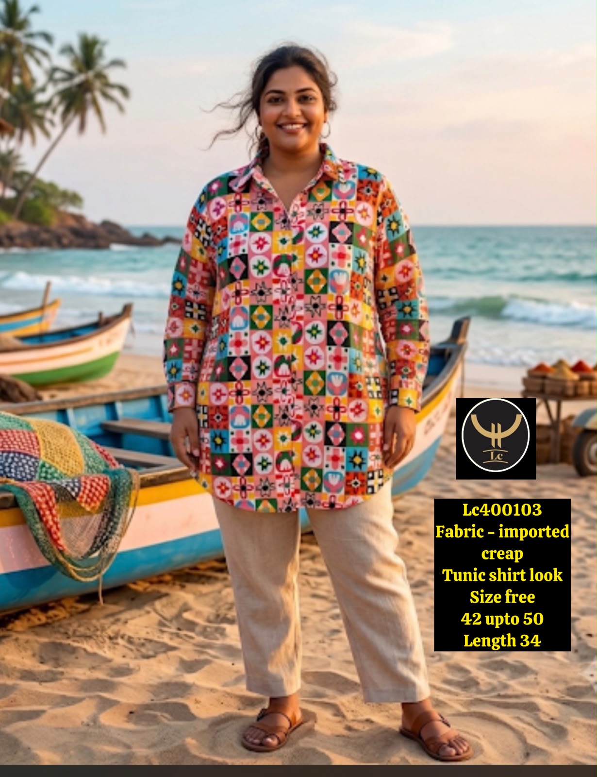 Women's Classic Button-Down Cotton Tunic Shirt with Long Sleeves