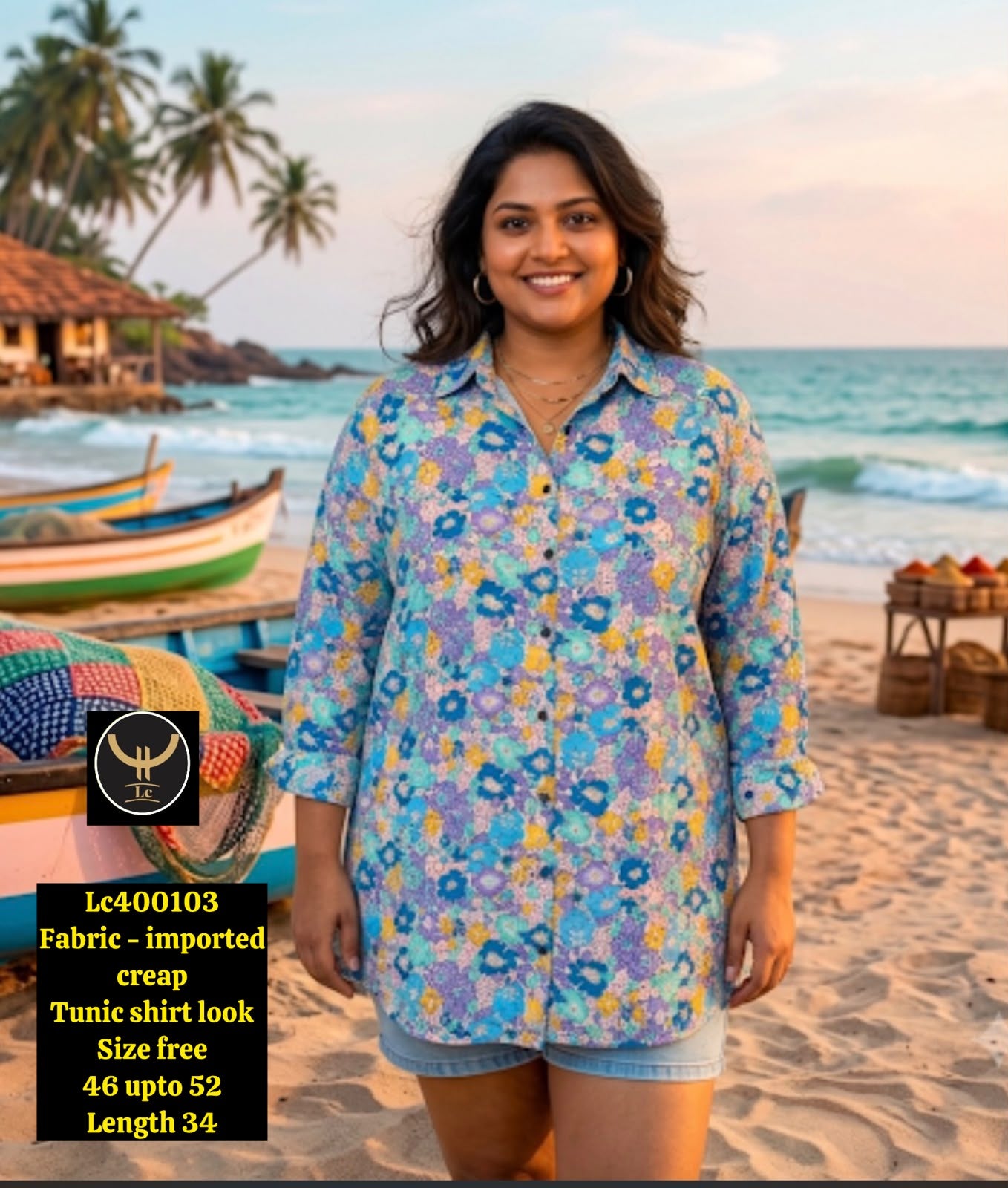 Women's Classic Button-Down Cotton Tunic Shirt with Long Sleeves
