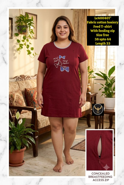 Comfortable Cotton Lycra Maternity tshirt  with Easy Feeding Access
