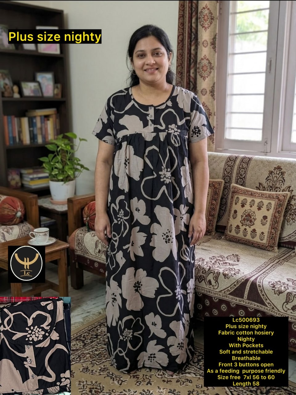 Plus Size Soft Stretchable Cotton Long Nightgown