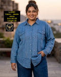 Sparkle Studded Casual Denim Shirt with Dual Flap Pockets