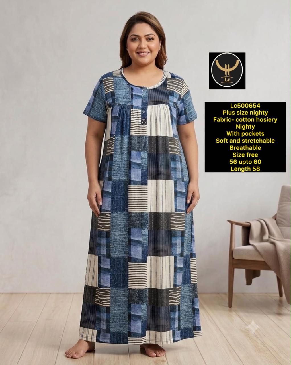 Plus Size Soft Stretchable Cotton Long Nightgown