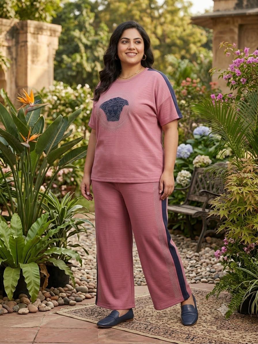 Plus Size Imported Co-Ord Set with Swarovski Work (Top & Bottom)