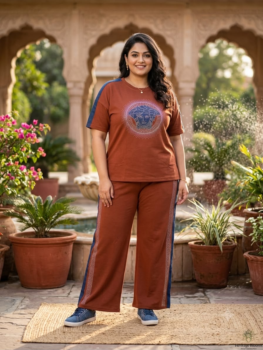 Plus Size Imported Co-Ord Set with Swarovski Work (Top & Bottom)