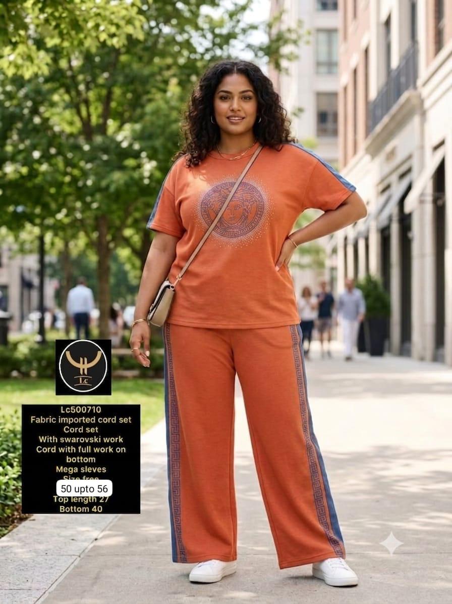Plus Size Imported Co-Ord Set with Swarovski Work (Top & Bottom)