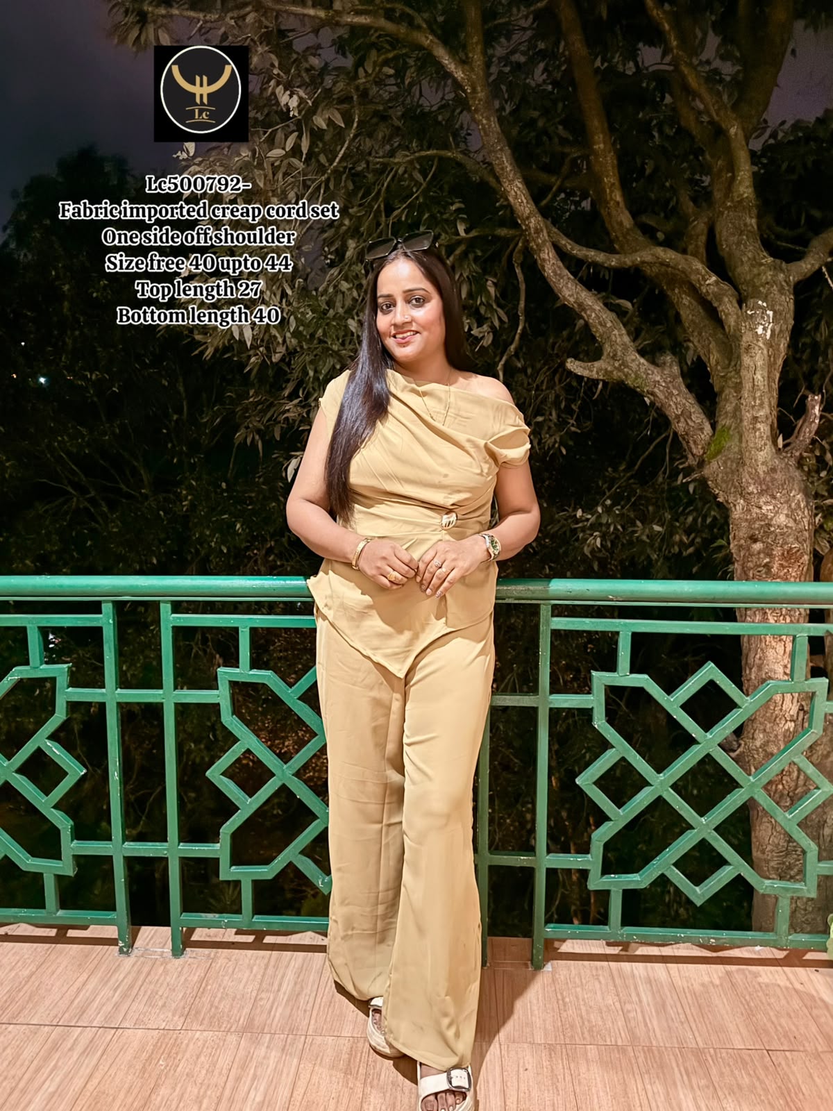 Asymmetric One-Side Off-Shoulder Top & Wide-Leg Trousers Set