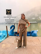 Asymmetric One-Side Off-Shoulder Top & Wide-Leg Trousers Set